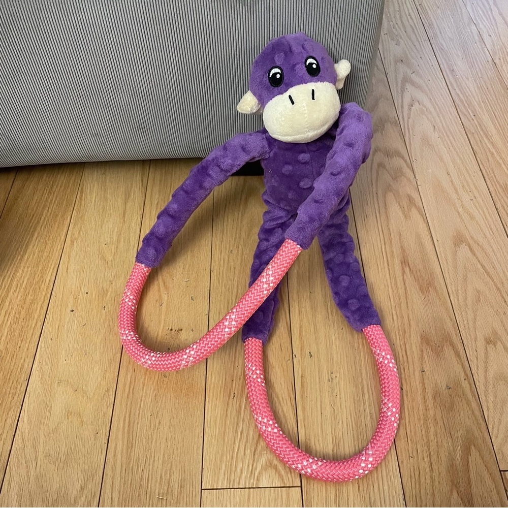 Zippy Paws Monkey Tug Toy with Pink Rope Arms